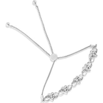 House of Brilliance Silver Miracle Set Diamond Accented Infinity Hearts Adjustable Bolo Bracelet in White at Nordstrom