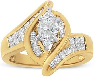 House of Brilliance 14K Gold 1 1/4 Cttw Multi Shaped Diamond Marquise Shaped Ring in Yellow Gold at Nordstrom, Size 7.5