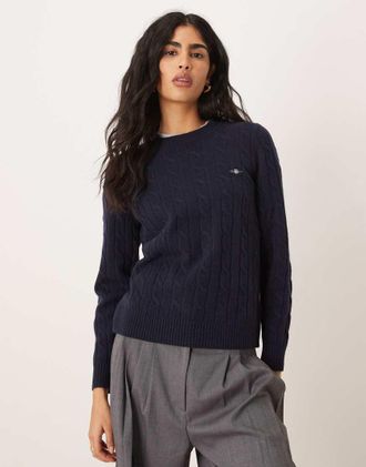 GANT Maglione lavorato a trecce in lana dagnello blu navy