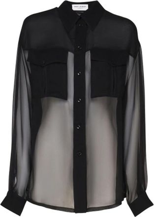 Saint Laurent Zijden Crepe Muslin Shirt Zwart - Dames - Overhemden - Zwart - L - Overhemden