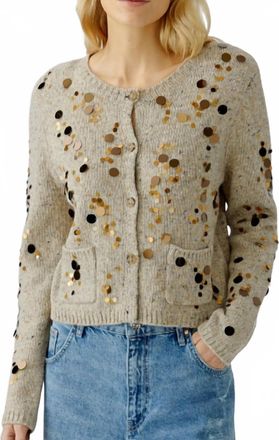 Oui Cardigan Sequin Top In Off White/gold