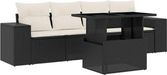 vidaXL Vidaxl - Set De Muebles De Jard&iacute;n 5 Pzas Y Cojines Rat&aacute;n Sint&eacute;tico Negro