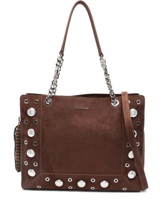 La Carrie Ethnic studded chain suede shoulder bag - Brown