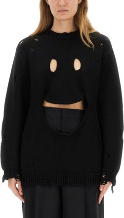 Moschino Black Distressed Crew Neck Sweater
