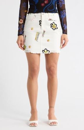 Desigual Illustration Denim Miniskirt in White at Nordstrom Rack, Size X-Large
