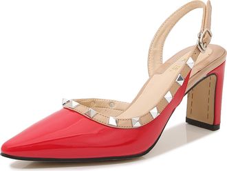 Generic Red,8.5 UK,Slingback Pumps for Womens Closed Pointed Toe Chunky Block High Heels Studded Sandals Dress Party Wedding Shoes