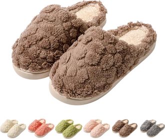Generic Womens Fuzzy Slippers Womens Padded Slippers Winter Thermal Slipper Thick Sole Non Slip Slipper Cozy Memory Foam Sliders Warm Indoor Shoes Solid Colou