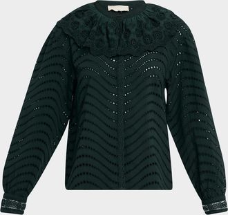 Ulla Johnson Fia Embroidered Scallop-Collar Blouse