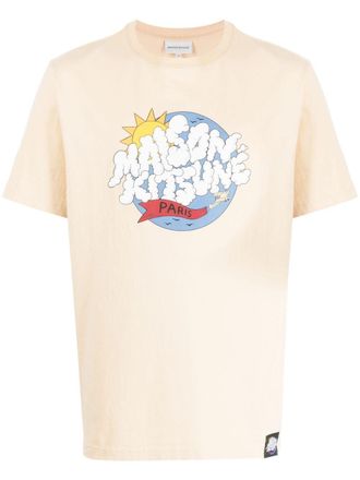 Maison Kitsun&eacute; logo-print cotton T-shirt - men - Cotton - M - Yellow