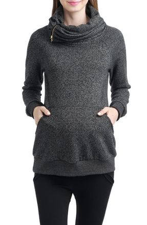 Kimi + Kai Thea Zip Collar Maternity Sweatshirt in Black at Nordstrom, Size Small