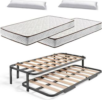 HOGAR 24 Cama Nido Estructura reforzada doble barra superior (6 patas) + 2 Flexitex + 2 Almohadas de Fibra 80X190