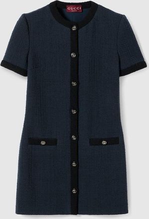 Gucci Wool Textured Tweed Dress, Blue, Ready-to-wear
