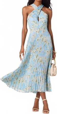 Astr Samantha Pliss&eacute; Halter Midi Dress In Blue Floral