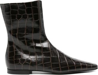 Toteme zipped croc-embossed boots - women - Calf Leather/Calf Leather/Sheepskin - 39 - Brown