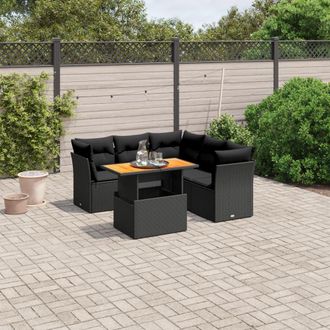 vidaXL Vidaxl - Set De Muebles De Jard&iacute;n 5 Pzas Y Cojines Rat&aacute;n Sint&eacute;tico Negro