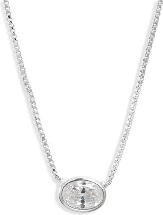 Nordstrom Bezel Cubic Zirconia Solitaire Pendant Necklace in Clear- Silver at Nordstrom