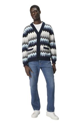 Missoni The Cardigan In Wool And Cotton With Zigzag in Black & Blue at Nordstrom, Size 48 It