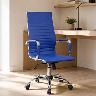 Dmora Dmora - Silla De Oficina Dluis, Sill&oacute;n Ejecutivo Con Reposabrazos, Silla De Oficina Ergon&oacute;mica, Azul, 63x54h106/116 Cm