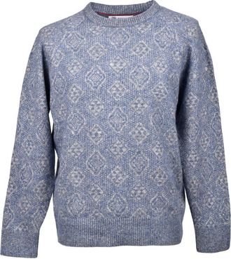 Brunello Cucinelli Sky Blue Wool Blend Patterned Sweater, Brand Size 46 (US Size 36)