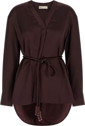 Tory Burch Asymmetrische Tuniek van Viscose met Ceintuur - Dames - Blouses - Rood - L - Leer - Overhemden