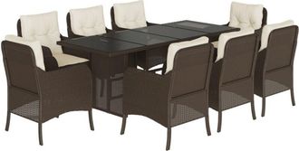 vidaXL Set Comedor Para Jard&iacute;n 9 Pzas Y Cojines Rat&aacute;n Sint&eacute;tico Marr&oacute;n Vidaxl