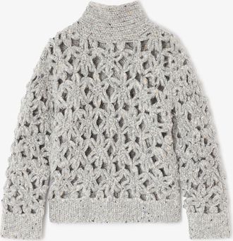 Ganni Grey Flower Crochet Jumper