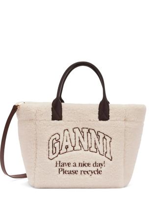 Ganni logo-detail tote bag - women - Fabric - One Size - Neutrals
