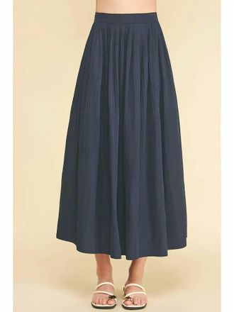 Pinch Design Pleated A-Line Midi Skirt In Navy