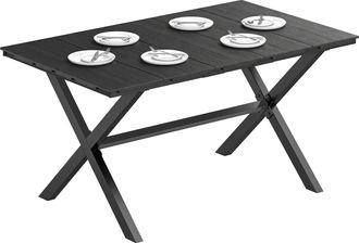 OUTSUNNY Mesa De Comedor De Jard&iacute;n Rectangular, 150x90x74 Cm, Con Estructura De Metal Y Encimera De Hdpe De Listones, Negro
