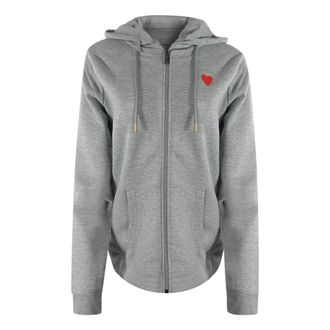 Moschino Womens Love Small Red Heart Logo Grey Zip Hoodie Cotton - Size X-Large