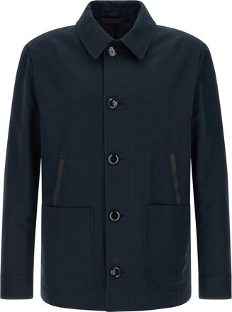 Brioni Blue Linen Full-Length Mens Jacket