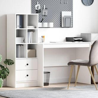 Berkfield Home Desk with Storage White Engineered Wood