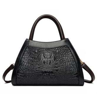 Generic Crocodile Satchel Handbags for Women Fashion Purses Top Handle Crossbody Bag Medium Ladies Tote Shoulder Bags (Black)