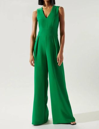 Sugarlips Klara Wide Leg Jumpsuit In Hunter Green