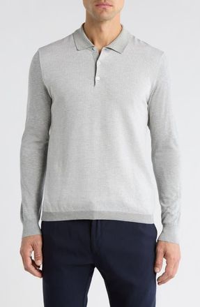 Jack Victor Francois Long Sleeve Cotton & Silk Polo Sweater in Light Grey at Nordstrom, Size Xx-Large
