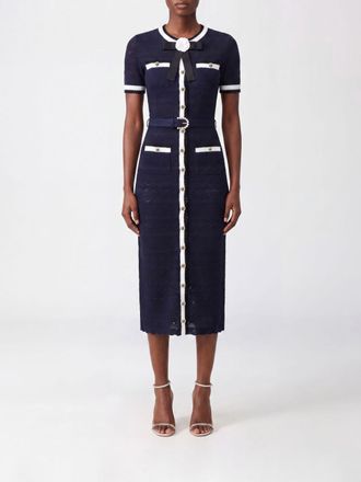 Self Portrait Slim Fit Knit Cotton-Blend Sheath Mini Dress with Bow and Belt