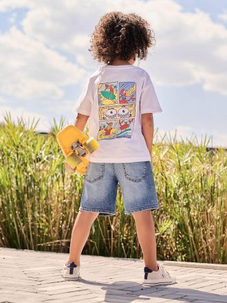 Vertbaudet Jungen T-Shirt mit Motiv vorn und hinten, mit Recycling-Baumwolle wei&szlig;