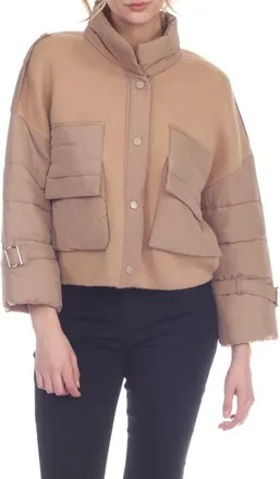 Rain + Rose Mixed Media Bomber Jacket in Mocha at Nordstrom, Size X-Large