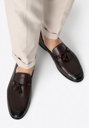 Wittchen Heren Leren Loafers met Kwastje, Lichtbruin, Natuurlijk Leer