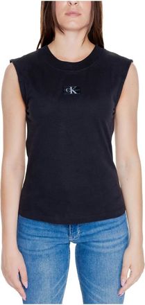 Calvin Klein Jeans Sleeveless Tops, female, Black, Size: XS Black Sleeveless Cotton T-shirt