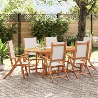 vidaXL Juego Comedor De Jard&iacute;n 7 Pzas Madera Maciza Acacia Y Textileno Vidaxl