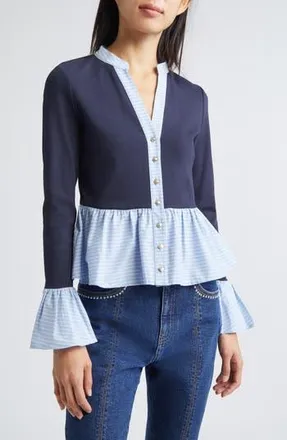Cinq &agrave; Sept Skai Mixed Media Top in Navy at Nordstrom Rack, Size Medium