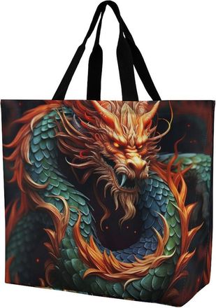 Generic Chinese Dragon Handbag Reusable Shopper Bag Lightweight Shoulder Bags For Beach Picnic Work