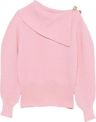 Blumarine Truien & Vesten, Dames, Roze, S, Wol, Ribbed Off-shoulder Sweater