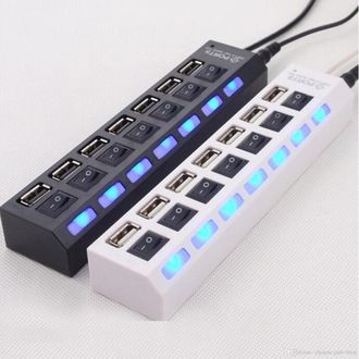 OEM Hub Usb 2.0 - 7 Puertos - Cable Integrado 45 Cm - Indicador Led Azul - Negro O Blanco