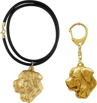 OEM Tosa Inu, Tosa-inu, Mast&iacute;n Japon&eacute;s - Llavero Y Collar Con Perro En Caja, Producto Ba&ntilde;ado En Oro De Alta Calidad, Marca Art-dog