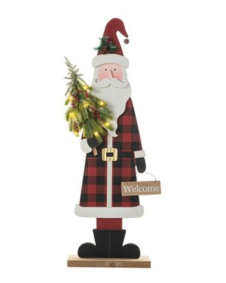 Glitzhome Led-Lighted Wooden Santa Porch Decor With Timer