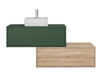 Vente-Unique Mueble de ba&ntilde;o suspendido verde y natural claro con lavabo y dos cajones - 94 cm - TEANA II