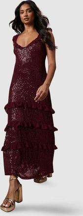 Oasis Occasion Sequin Ruffle Midaxi Dress in Berry at Nordstrom, Size 10