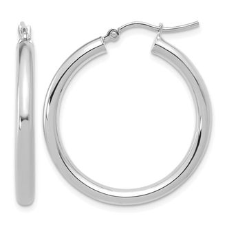Diamond2Deal 14K White Gold Polished Round Shape Hoop Earrings
